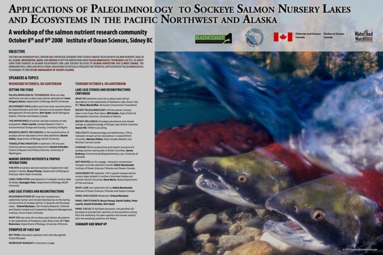 Poster image: Applications of Paleolimnology to Sockey Salmon Nursery Lakes and Ecosystems in the Pacific Northwest and Alaska.
