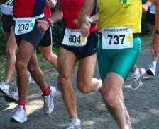 A group of people running in a marathon.