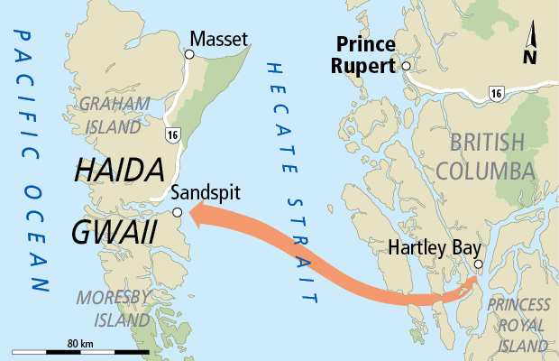 A map showing the location of hadda and gwaii bay.