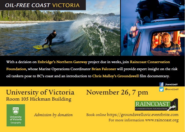 A flyer for the oil free coast victoria.