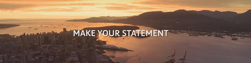 Aerial photo of a coastal harbour with the words "make your statement" 