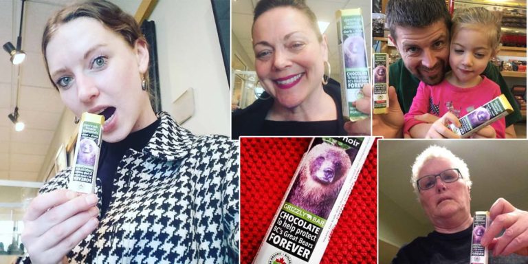 People posing with their Grizzly Bar on social media so they can save bears, and enter to win