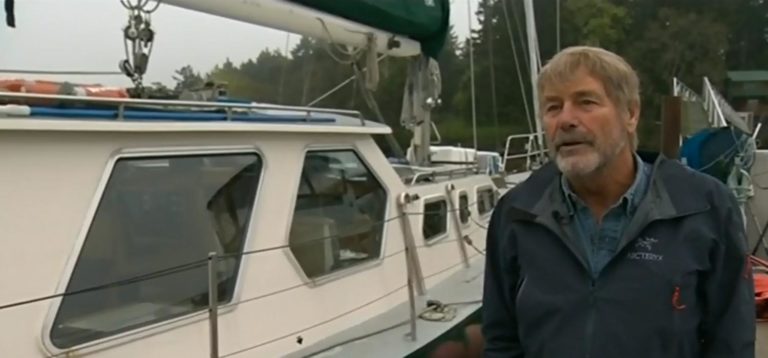 Brian Falconer gets interviewed by CTV beside the Achiever