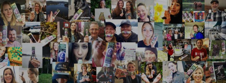 A collage of social media contest entries with the Grizzly Bar.