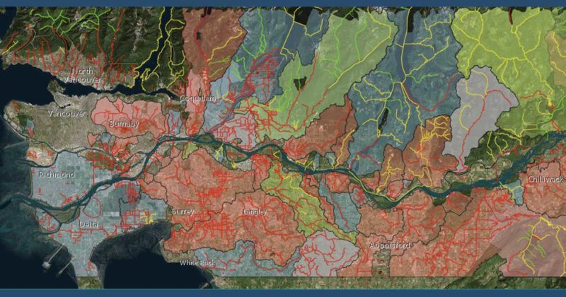 A screenshot of the interactive map and living atlas of the Lower Fraser River.