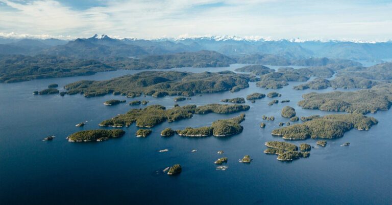 Ariel photography of an archipelago in the Southern Great Bear Rainforest Tenure