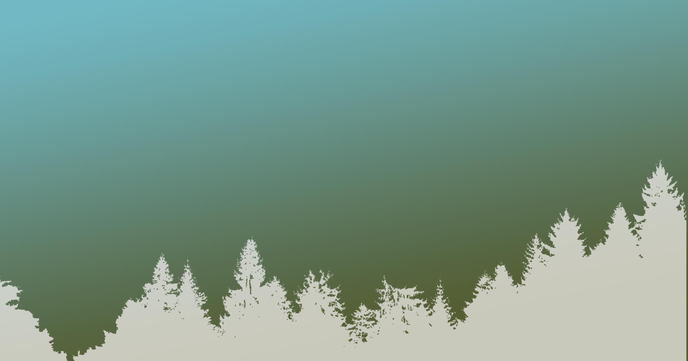 Forest treeline illustration in white against a light yellow and blue sky.