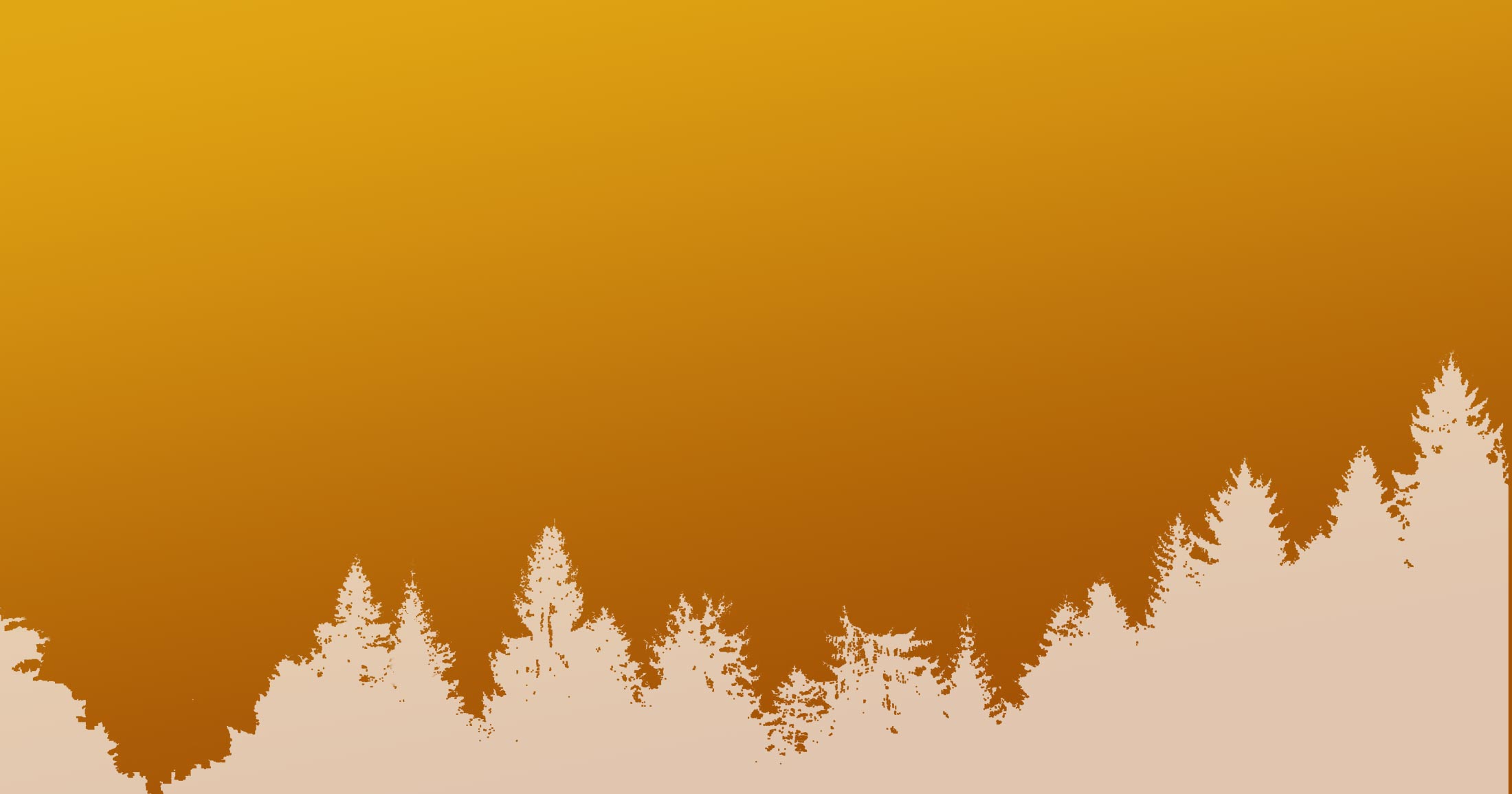 Forest illustration, white drawn tree tops with a twilight yellow background.