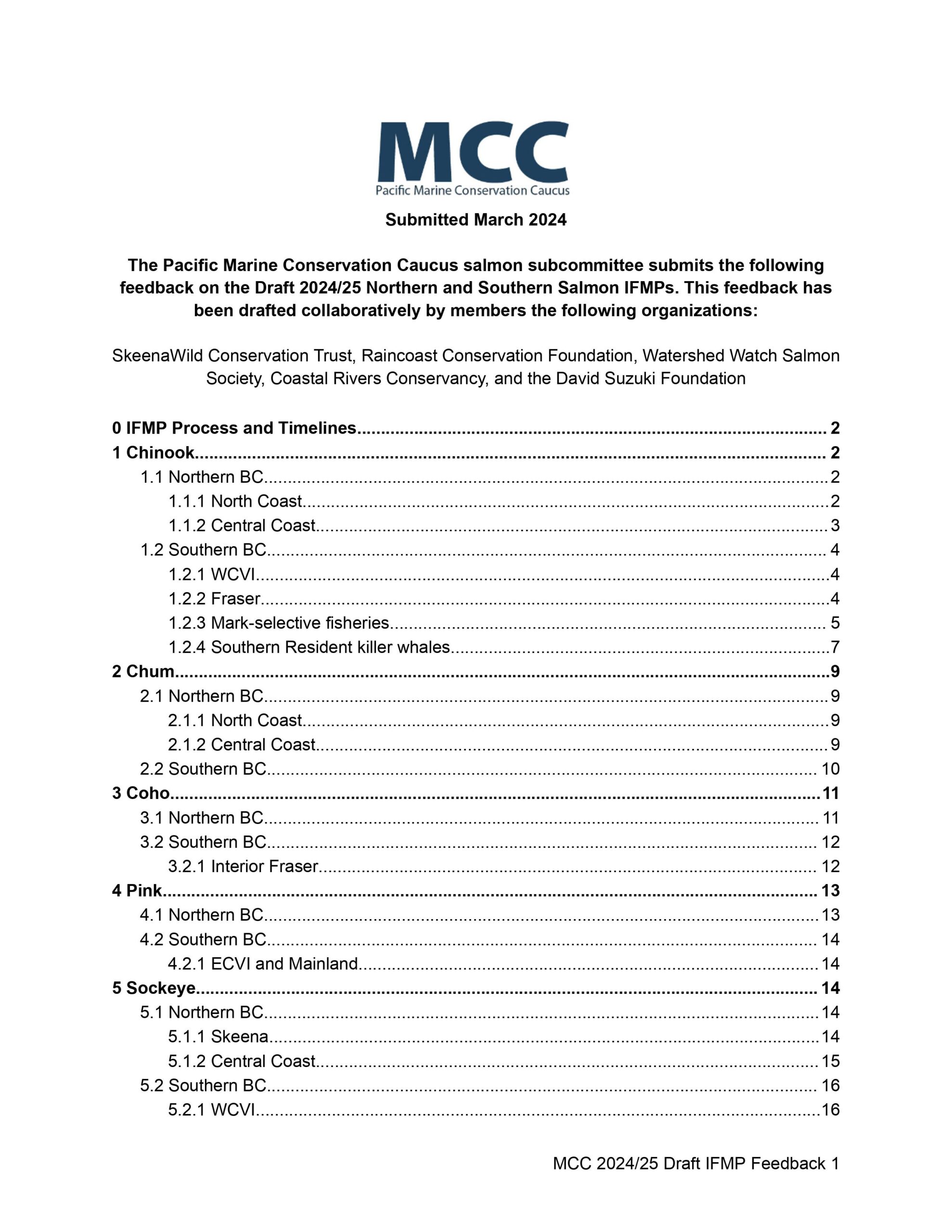 First page of the 2024/2025 Draft IFMP Feedback - MCC