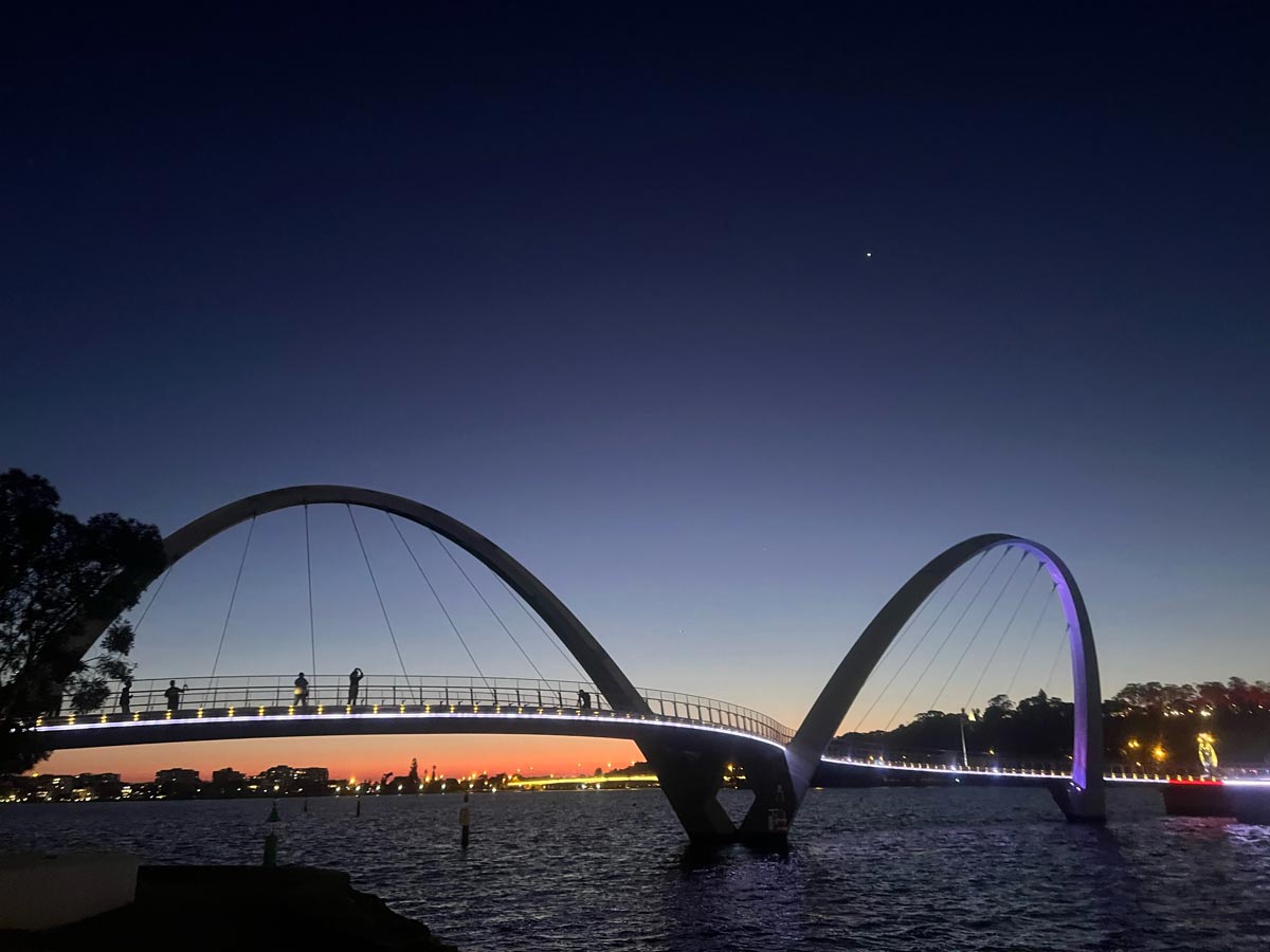 Bridges in Perth at sunset, looking stunning on a clear beautiful day.