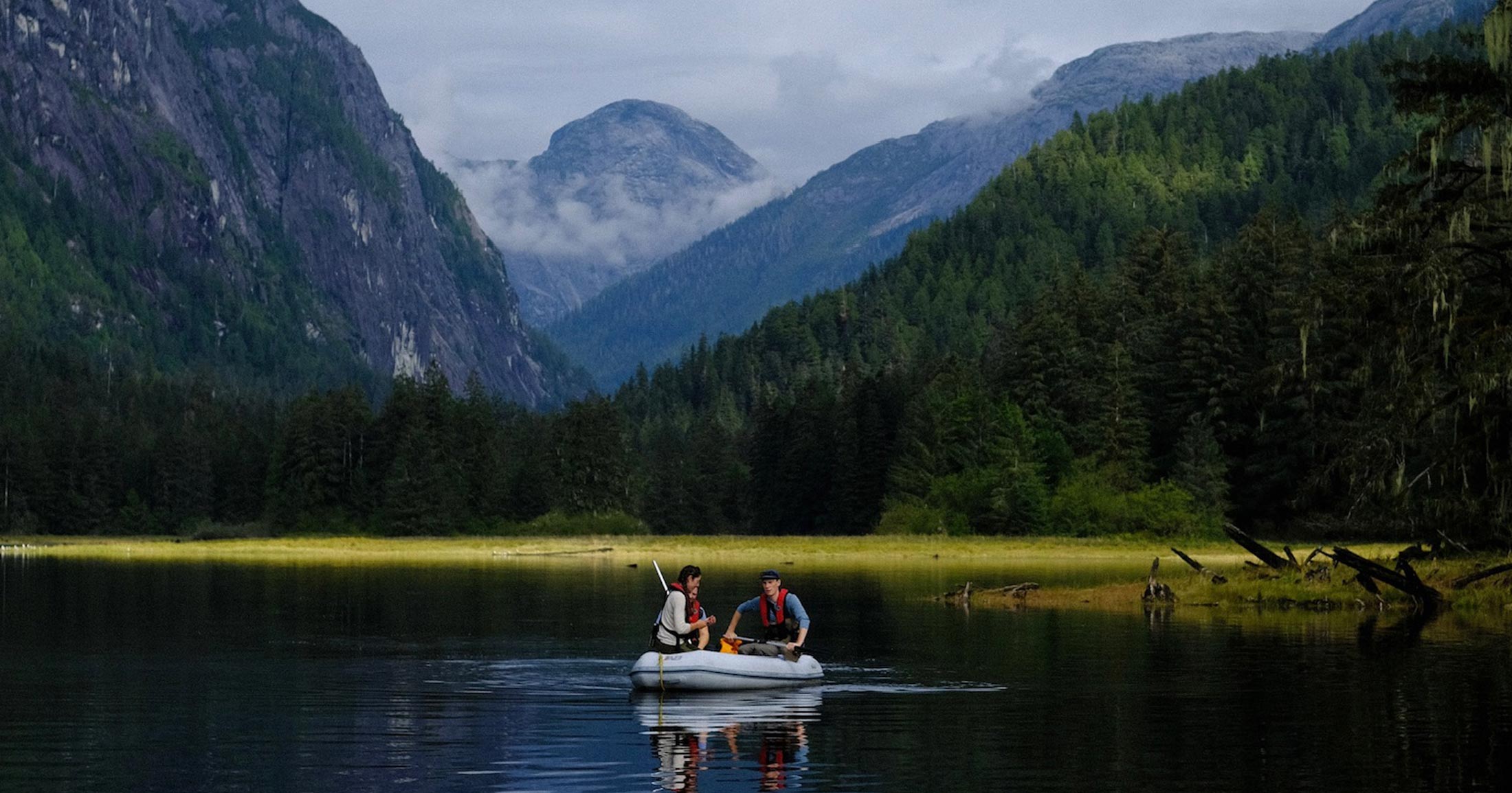 Our field team navigating to shore on their way to a camera service.