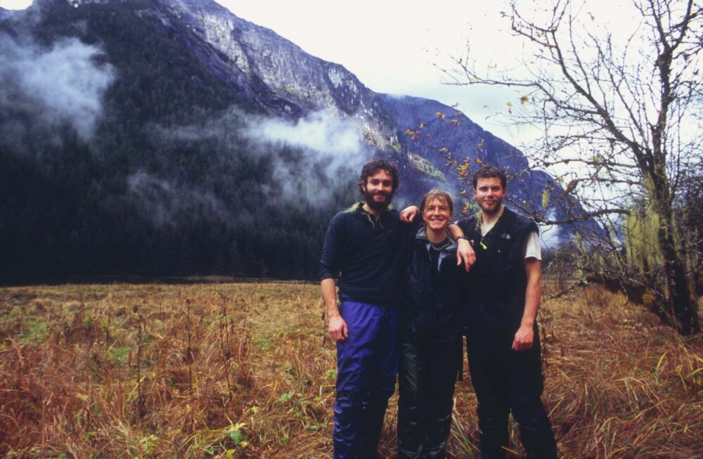 Gudy and crew in Roscoe River estuary, Heiltsuk territory, 2003.