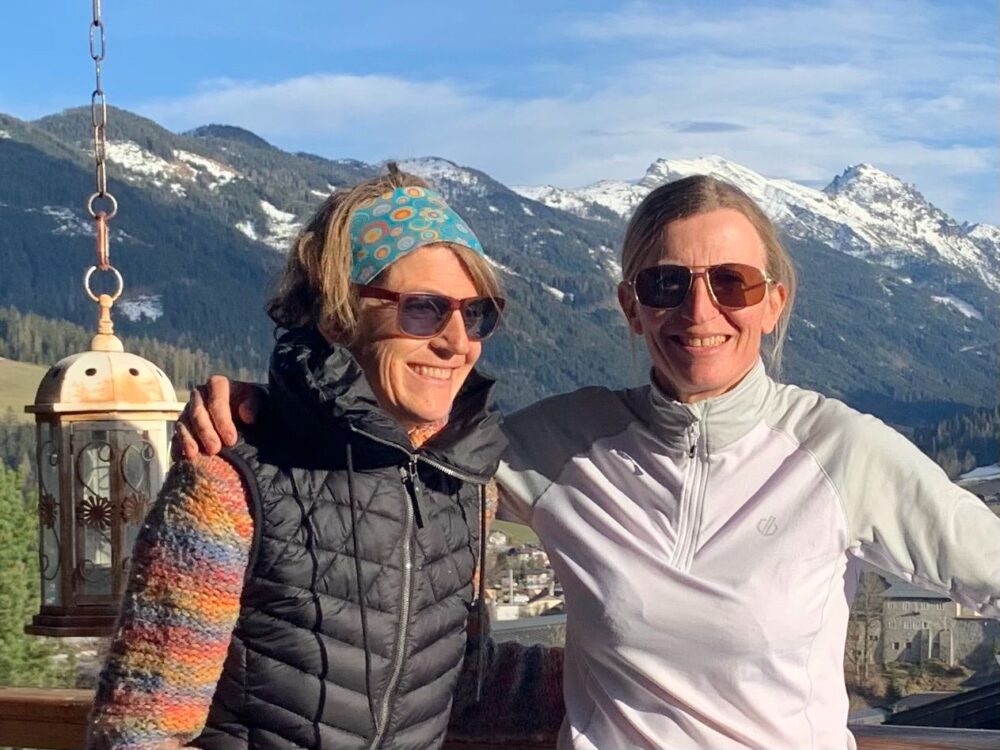 Gudrun with her sister Gerhild Seeberger, April 2021.