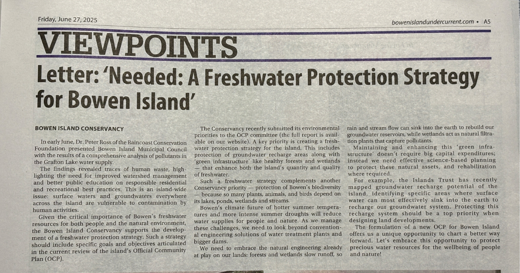 An excerpt from the printed newspaper titled "Viewpoints".