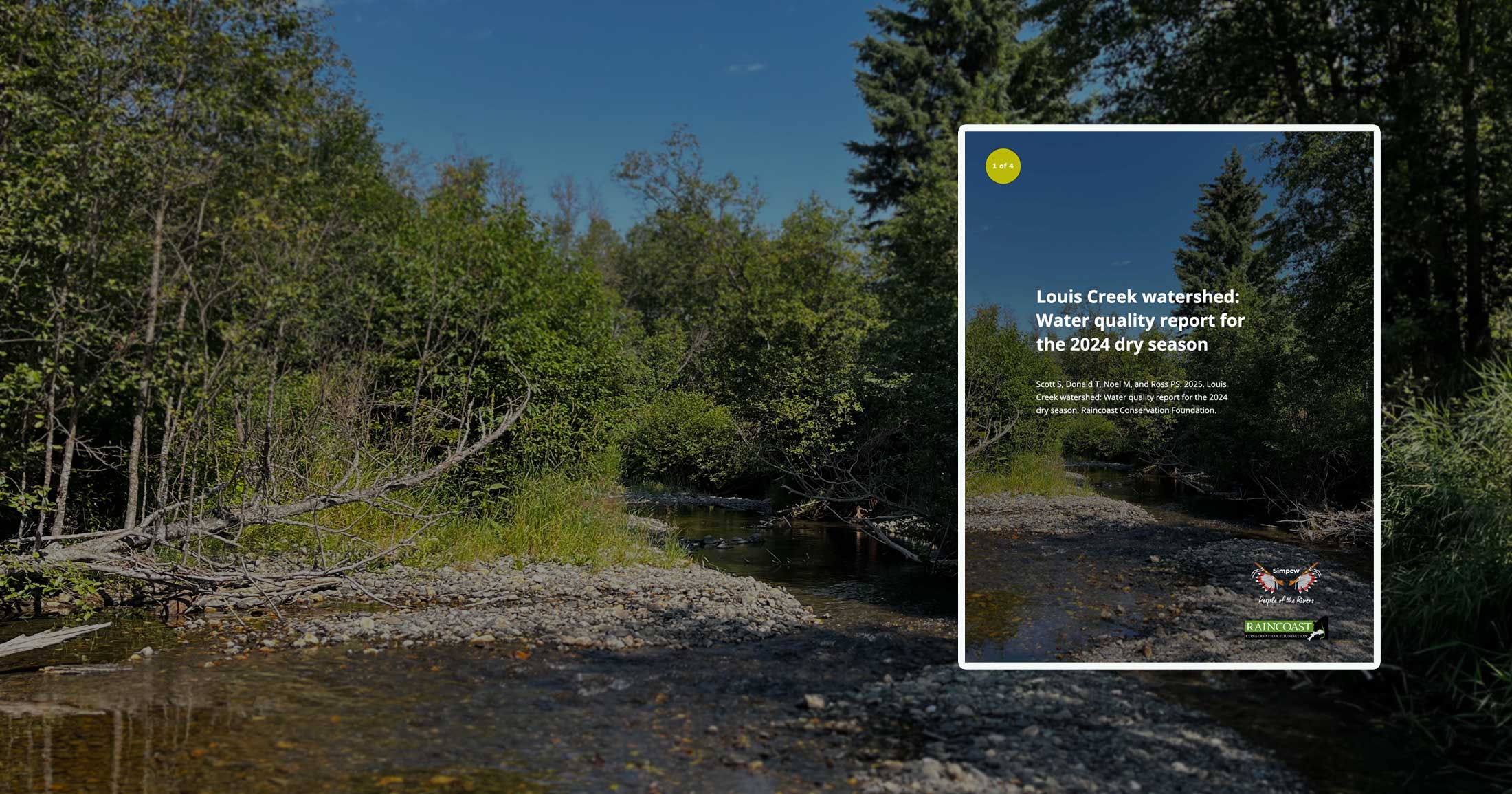 Report cover for the Louis Creek watershed: Water quality report for the 2024 dry season.