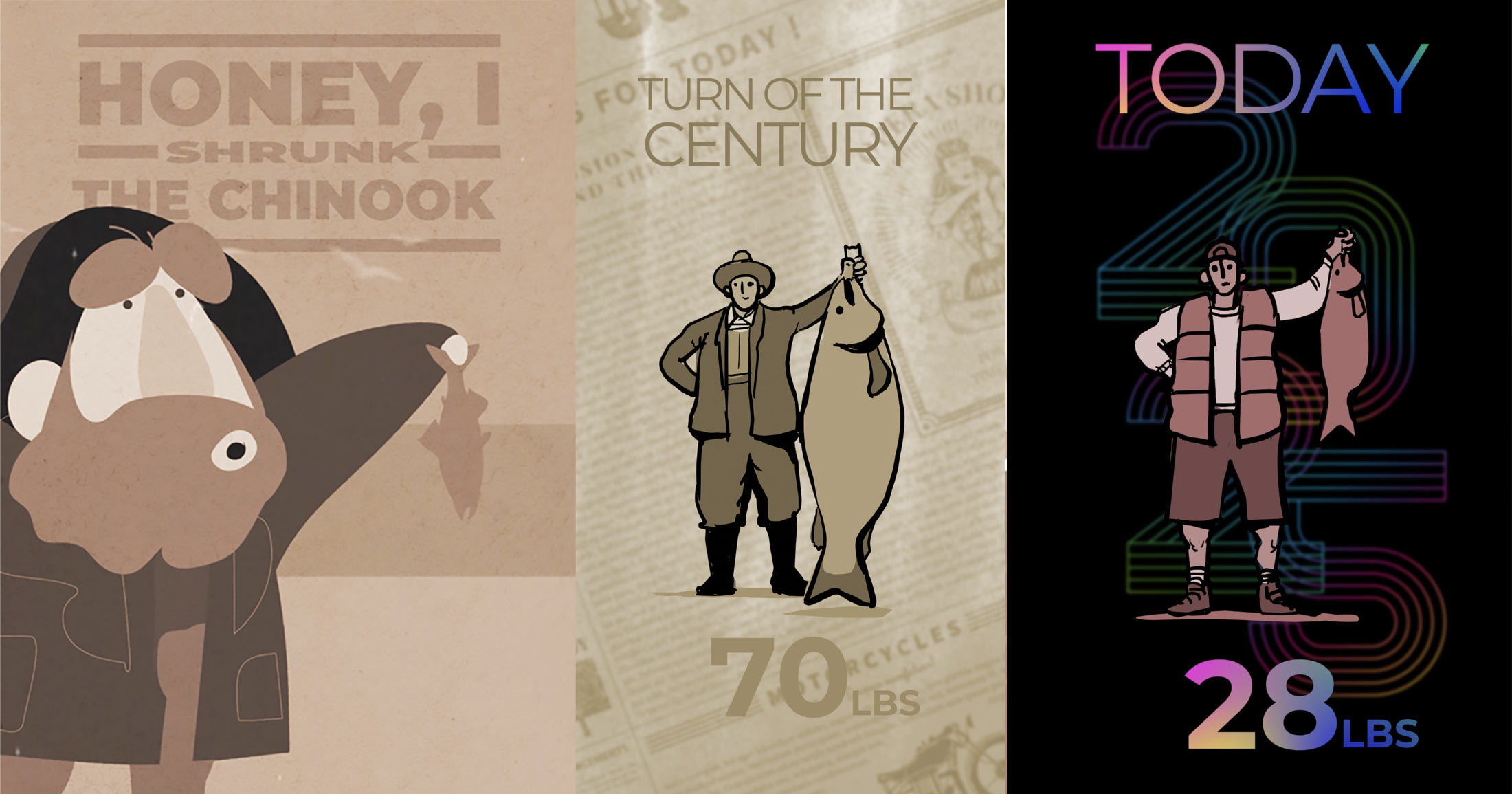 Honey, I shrunk the Chinook salmon from 70 pounds a hundred years ago to 28 pounds today.