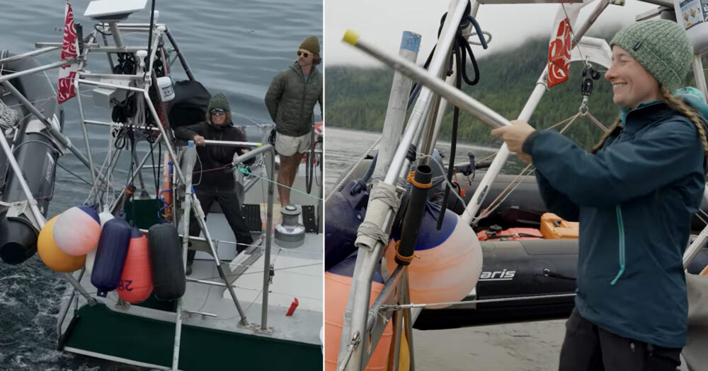 Suzie and Valeria whack the pole on Achiever during observations.