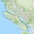 A map of the coast with Vancouver Island is seen as a green line with green circles traces a path to show where Raincoast's research vessel has travelled over the past year.
