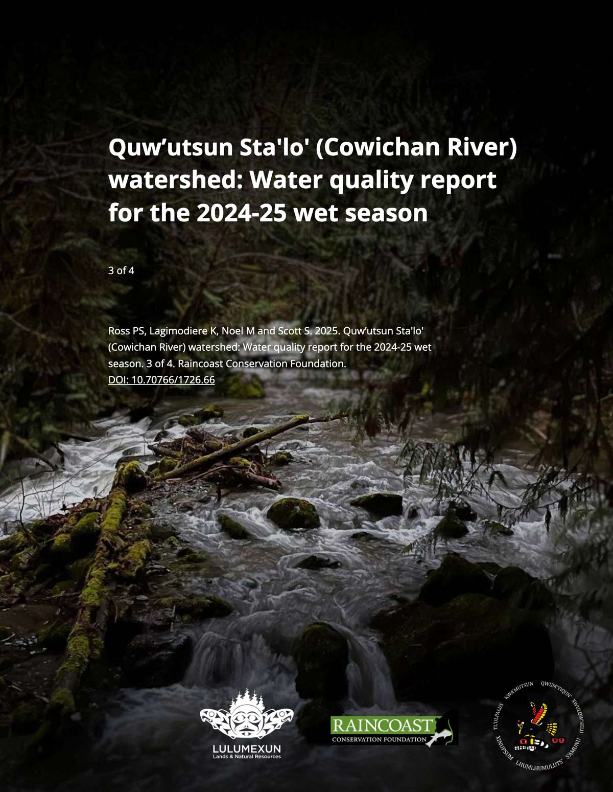 Report cover page that reads: Quw’utsun Sta'lo' (Cowichan River) watershed: Water quality report for the 2024-25 wet season.