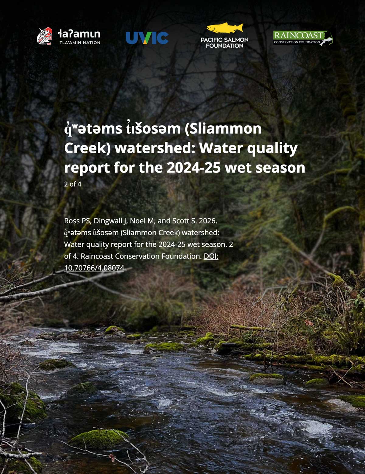 q̓ʷətəms t̓ɩšosəm (Sliammon Creek) watershed: Water quality report for the 2024-25 wet season (report cover).