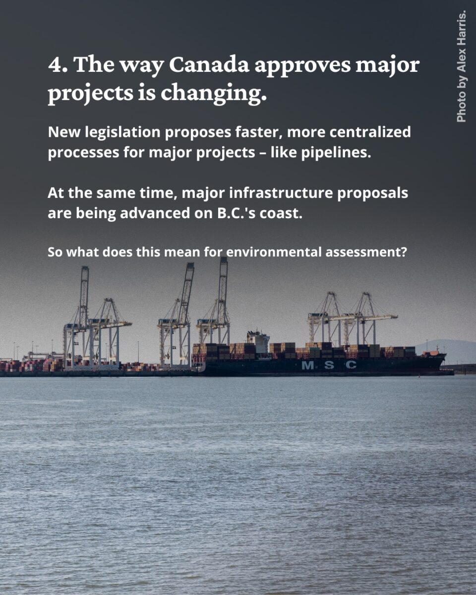Text over a photo of a shipping terminal on the ocean.