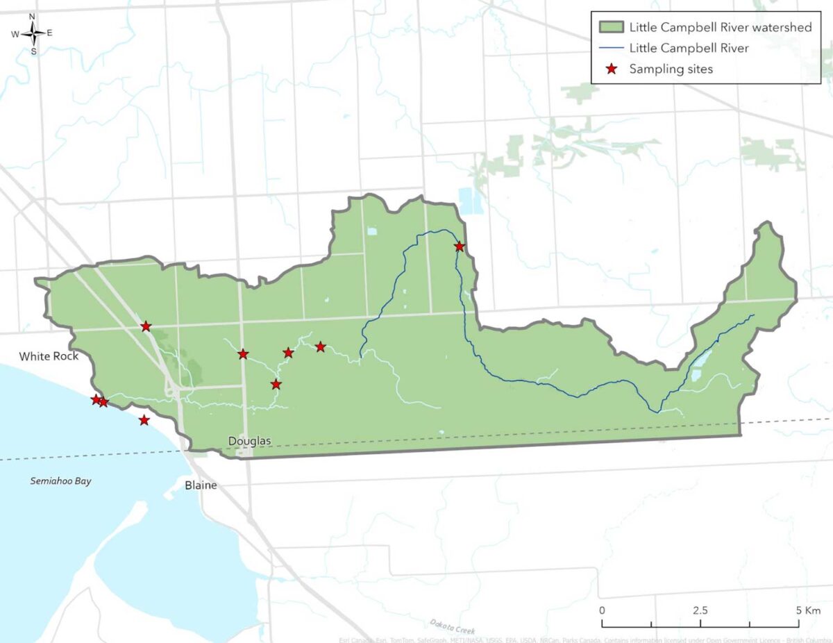 A map of the the Ta’talu (Little Campbell) watershed is a salmon-bearing watercourse located in the southern part of the Metro Vancouver area, and covers an area of approximately 75 km2.